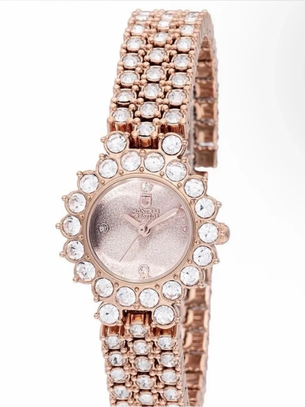 New Women’s Rose Gold Flower Bling Watch